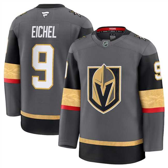 Mens Vegas Golden Knights Grey #9 Jack Eichel 2024-25 Alternate Stitched Hockey Jersey Dzhi->->NHL Jersey